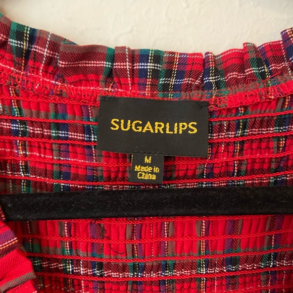 Sugarlips Arvada Plaid Sunfire Smocked Bodice Tiered Midi Dress - Picture 4 of 5